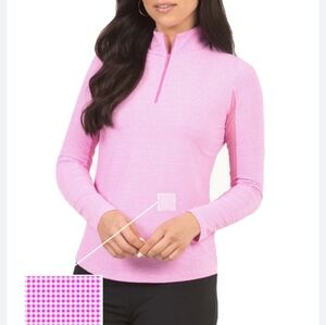 IBKUL WOMEN'S GINGHAM UPF 50+ LONG SLEEVE 1/4 ZIP GOLF SHIFT. SIZE XL PIINK.